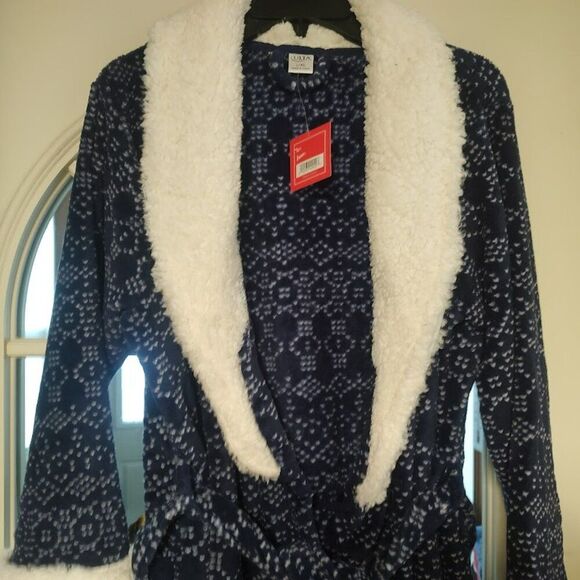 New Ulta Blue White Designed Soft Fleece Robe Size Women's L/XL - Picture 2 of 2